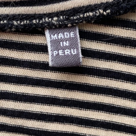 VINCE Pima Cotton Cap Sleeve Ruched Tee Black and Tan Stripes Size M - Picture 6 of 10